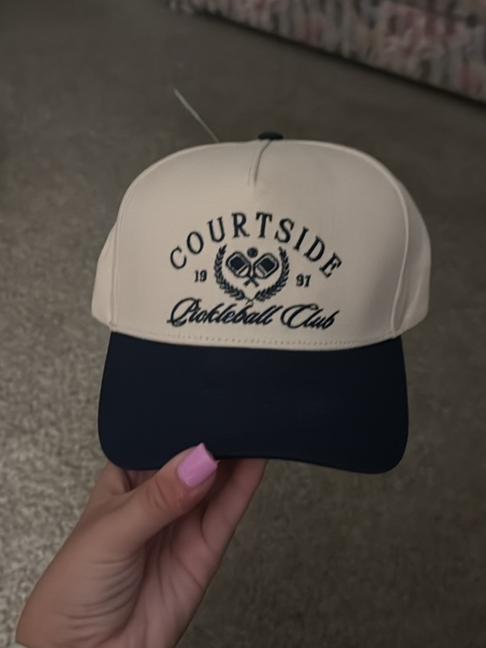 New Embroidered Courtside Pickleball Club Two-Tone Cap - Cream & Navy
